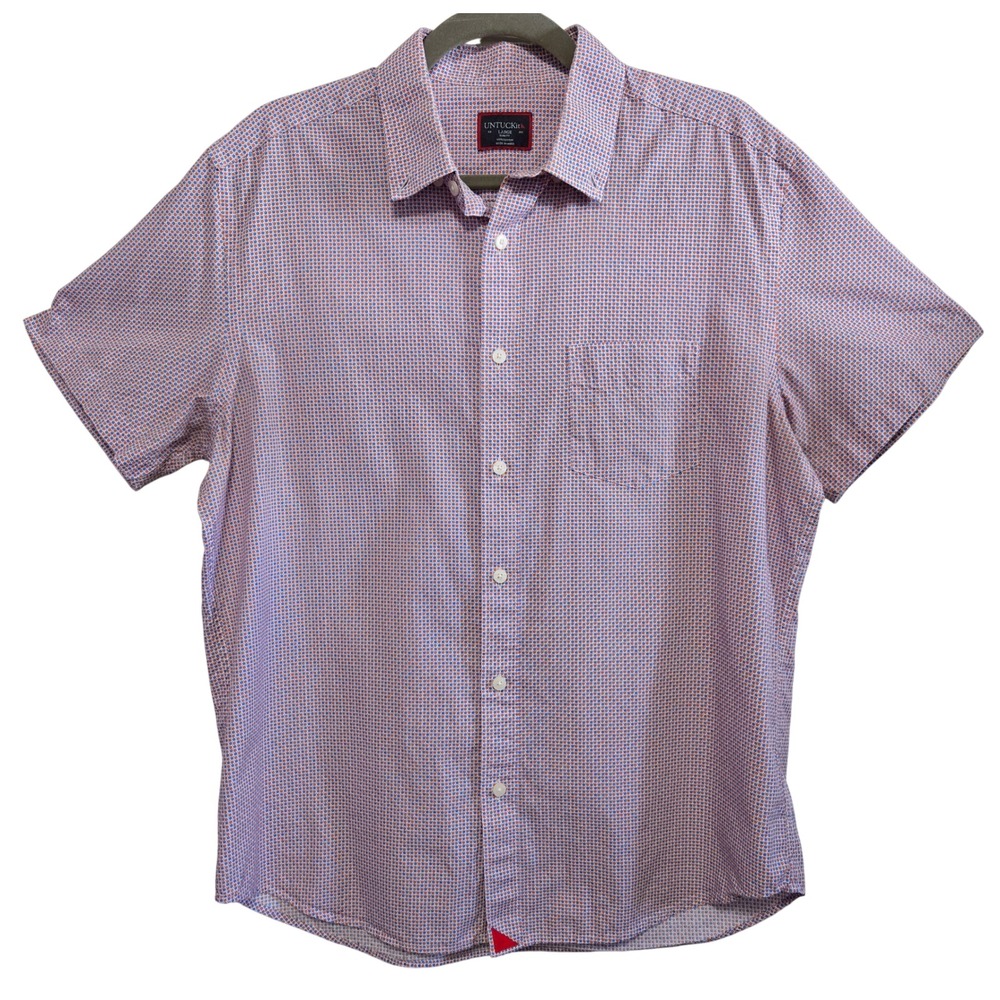 UNTUCKit Mens Large Slim Fit Short Sleeve Button Down Shirt Orange Blue Floral